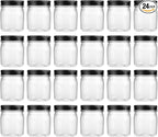 novelinks 8 oz Clear Plastic Jars with Screw-On Lids - BPA-Free Refillable Storage Containers for Slime, Spices, Crafts, Kitchen & Home Organization (24 Pack,Black)