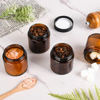 Glass Jars with Lids,Eco-Friendly Cosmetic Containers with Airtight Black Lids & Liners, Multi-Color Options for Cream, Lotion, Body Butter, DIY Skincare Travel Jars (Amber, 4oz)