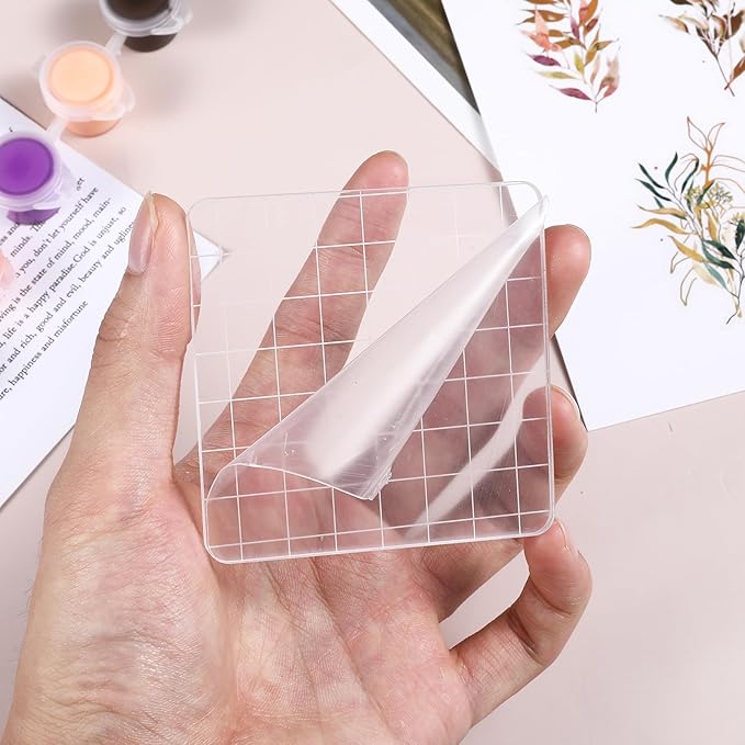 6PCS Acrylic Stamp Block with Grid Lines, Clear Stamping Blocks Tool Decorative Stamp Blocks Square Display Block Set Props for DIY Crafts Scrapbooking Card Making