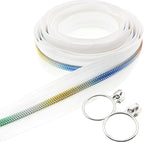 Leekayer #5 Rainbow Teeh Metallic Nylon Coil Zippers by The Yard Bulk 10 Yards White Zipper Tape with 25pcs Silver Ring Pull Sliders for DIY Sewing Tailor Craft Bag(White)