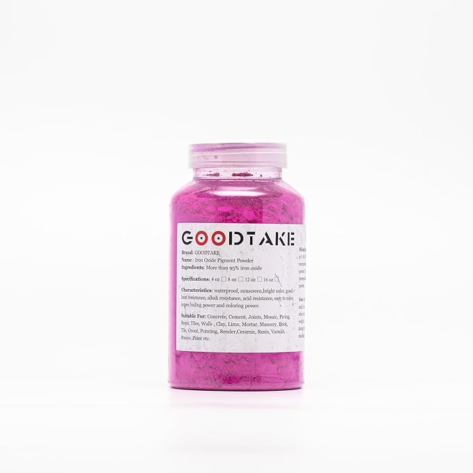 GOODTAKE Concrete Pigment, Rose Red Iron Oxide Pigment Powder, Concrete Cement Dye Color Pigment for Pastel Tile Paint Concrete Cement Mortar Grout (Rose Red, 8 oz)