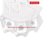 5.5x8.5 Mat for 8.5x11 Frame - Precut Mat Board Acid-Free Show Kit with Backing Board, and Clear Bags White 5.5x8.5 Photo Matte Made to Fit a 8.5x11 Picture Frame Matboard for Framing, Pack of 25 Mats