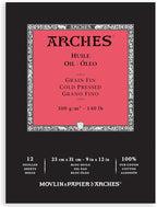 Arches Huile Oil Pad, Cold Pressed, 140lb/300gsm, 12 Sheet, 9x12 inch, Arches Oil Paper 100% Cotton