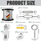 1/8 Inch Heavy-Duty Stainless Steel Cable 65FT Wire Rope with M5 Turnbuckle - 304 Stainless Steel, 1700LB Break Strength for Outdoor Sun Shade, Garden Climbing,Deck Railing (1/8" 65FT Wire Rope Kit)