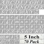 5 Inch Alphabet Letter Stencils for Painting - 70 Pack Letter and Number Stencil Templates with Signs for Painting on Wood, Reusable Cursive Letters Stencils for Chalkboard Wood Signs & Wall Art