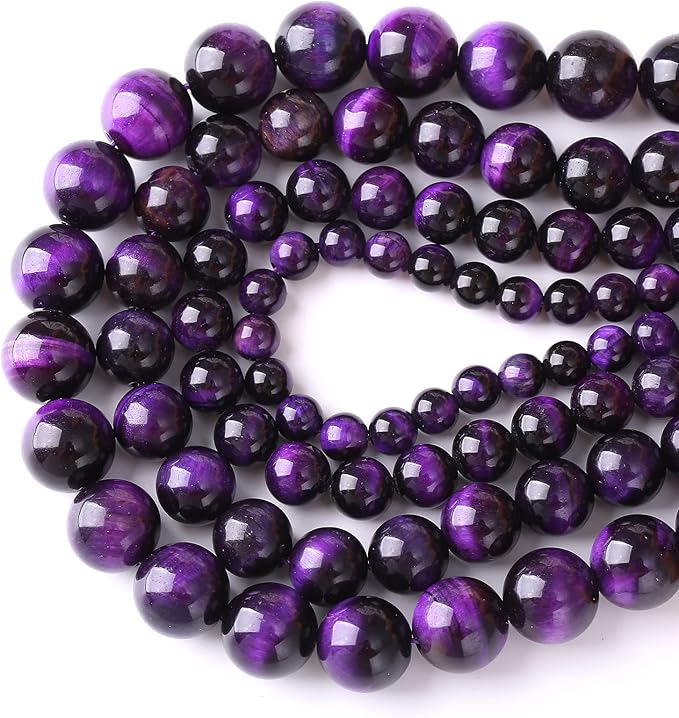 10mm 38pcs A+ Natural Purple Tiger Eye Stone Beads Round Spacer Loose Beads for Jewelry Making DIY Bracelet Necklace 15" Inch