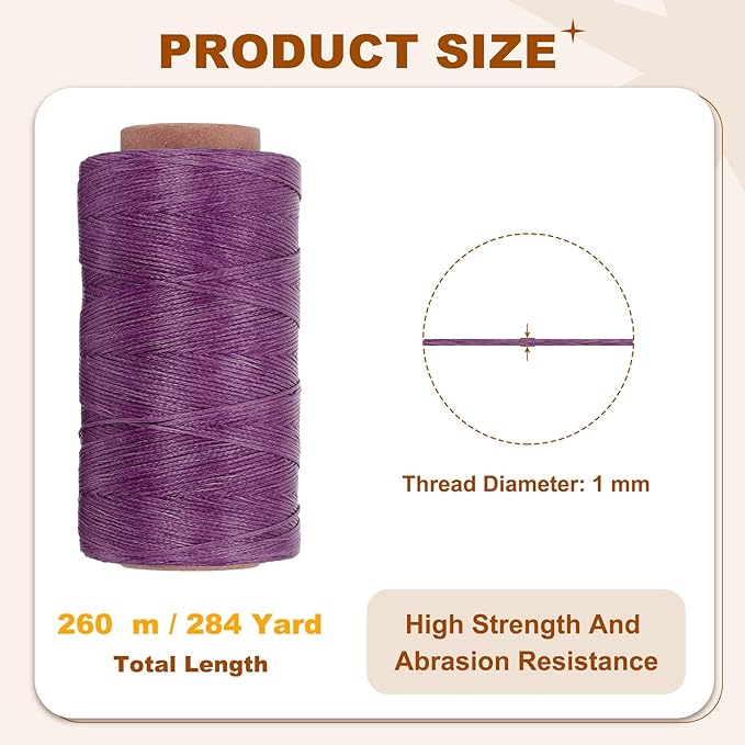 PATIKIL 284 Yard Flat Waxed Thread 150D 1mm Leather Sewing Cord for Repairing Shoes Bags Wallets Jewelry Making DIY Leather Craft, Purple