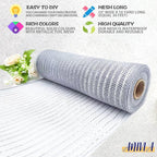 Anivia Deco Mesh Ribbon, 10inch x 30 Feet Each Roll Metallic Foil Mesh Ribbon for Wreaths Swags, Holloween, and Christmas Tree Decoration (Silver/Silver Foil)