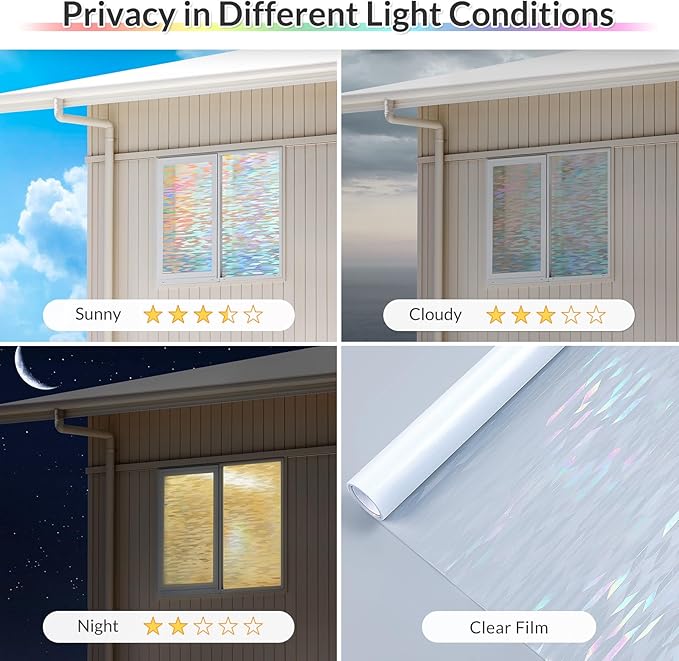 rabbitgoo Window Privacy Film with Installation Tools, Stained Glass Window Film Rainbow Prism Decorative Glass Clings for Home Decor, Static Cling Covering Sun Blocking, 23.6" x 78.7"