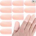 PAGOW 10pcs Gel Finger Cots/Covers, Silicone Finger Protector Support, Finger Caps Finger Sleeves Thumb Protector for Finger Cracking Trigger Finger Arthritis Pain Relief (Beige, Small)