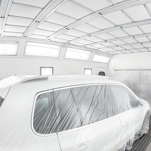HARFINGTON 3 Rolls Pre-Taped Masking Film 126" x65.6ft Double Adhesive Tape and Drape Painters Plastic Drop Cloth Film with Tape Plastic Sheeting for Automotive Painting Covering