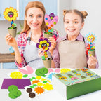 WATINC Mother's Day Spring Felt Flower Craft Kits - Make Your Standing Flowers Gift Crafts with Buttons Flower Pot Decor, DIY Flowers Decorations Home School Fun Activities for Mom Kids (24Pcs)