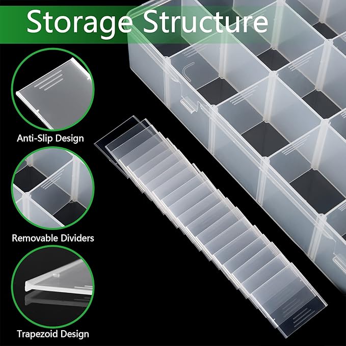 Large 24 Grids Plastic Organizer Box Adjustable Dividers,Clear Storage Box for Jewelry, Art DIY Crafts, Washi Tapes, Beads and Small Parts