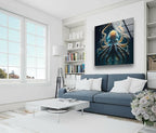 My Photostation.com 32Wx48H'' Underwater Blue Octopus Glass Wall Art Tempered Glass Printing Wall Decor Large Wall Art Wall Hangings