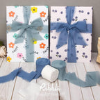 Ribbli Slate Blue Chiffon Ribbon 1-1/2 inch x 20 Yard Handmade Fringe Chiffon Silk Ribbon for Wedding Invitations, Bridal Bouquets Wrapping, Flower Arrangement Decoration