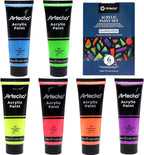 Artecho Glow in the Dark Paint 6 Colors, 120 ml / 4 oz Acrylic Paint for Decoration, Art Painting, Outdoor and Indoor Art Craft, Supplies for Canvas, Rock, Wood, Waterproof Rich Pigments