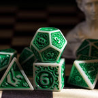 7-Die DND Dice Set New Pattern Polyhedral Dice Set with Leather Bag D&D Die for RPG Table Games(Gray Green)
