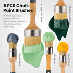Chalk Paint Brush, Wax Paint Brush Set of 5, Wax Brushes and Chalk Paint for Furniture DIY Art Crafts, Natural Bristle Round Oval Brush for All Painting and Waxing