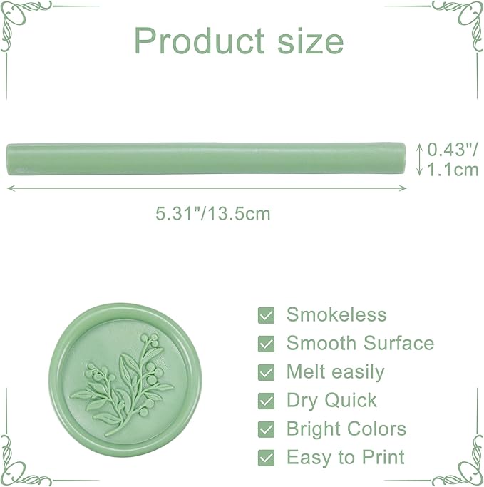 Yoption 15 Pieces Sage Green Glue Gun Sealing Wax Sticks for Wax Seal Stamp, Great for Wedding Invitations, Envelopes, Cards, Christmas Gift Ideas, Wine Packages