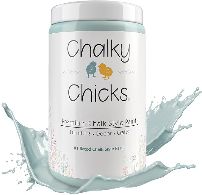 Chalky Chicks All-in-One Chalk Paint for Furniture or Cabinet - 32Fl Oz -Matte Finish Cancun Blue (Light Blue) for Metal, Wood Furniture Paint - No Sanding All-in-One for Home Decor & Crafts, USA Made