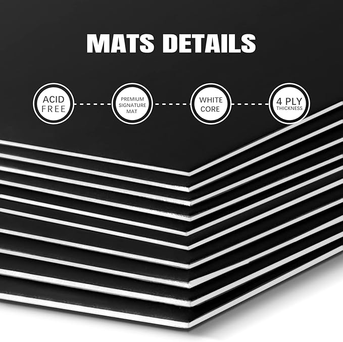 AUEAR, 15 Pack 11x14 Uncut Matte Boards Black Photo Mat Board Great for Picture Framing, Print, Artwork