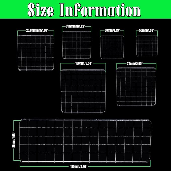 7Pcs Square-Shaped Clear Acrylic Stamp Blocks Set, Acrylic Stamping Blocks Tools Clear Stamps with Grid Lines for Photography Props Scrapbooking Crafts Card Making