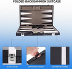 GSE Games & Sports Expert Premium Leather Backgammon Board Game Set, Classic Backgammon Game Set with Leather Case, Travel Folding Board Game (Black&Grey, Large)