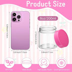 SATINIOR 12 Pack 8 oz Plastic Container Jars with Lids Round Clear Travel Cosmetic Container Slime Jars for Toiletries, Lotion, Cream, Ointments, Makeup, Rhinestone, Samples, Kitchen Storage(Pink)
