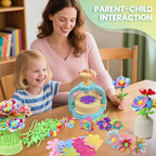 Flower Craft Kit for Kids Ages 4-8 – DIY Fabric Bouquet Toy for Girls and Boys – No Glue Reusable STEM Gift – Make 32+ Flowers – Birthday Arts & Crafts Activity