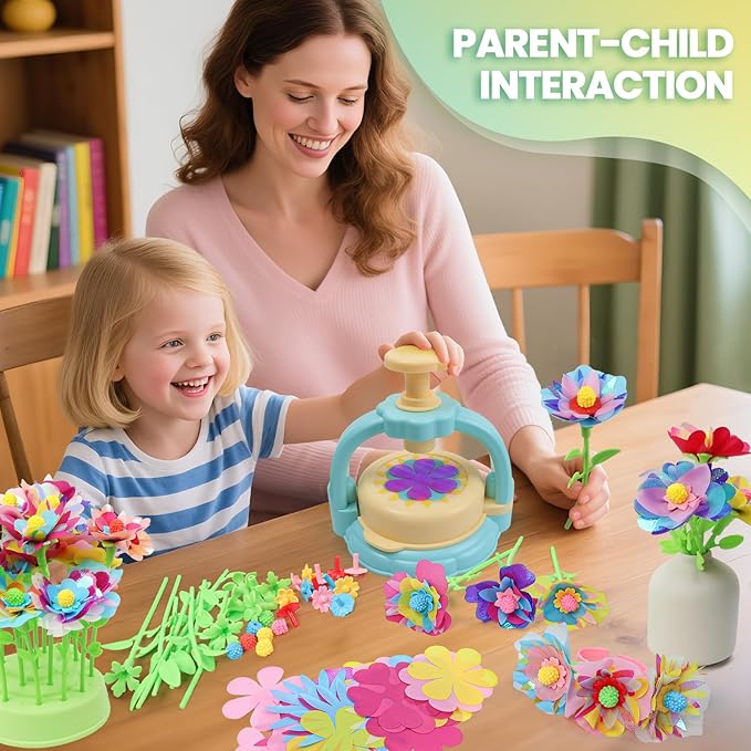 Flower Craft Kit for Kids Ages 4-8 – DIY Fabric Bouquet Toy for Girls and Boys – No Glue Reusable STEM Gift – Make 32+ Flowers – Birthday Arts & Crafts Activity