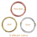 Cinvo 3 Rolls Craft Wire Jewelry Beading Wire Flexible Aluminum Wire Tarnish Resistant for DIY Jewelry Craft Making (12 Gauge/2mm Thick, Silver, Gold and Rose Gold)