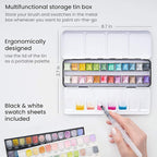 ARTEZA Watercolor Paint Set, 24 Metallic Watercolor Paints, Glitter Watercolor Paint in Half Pans, Travel Watercolor Set
