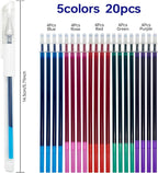 5 Colors Water Erasable Fabric Marking Pen with 20 Refills for Cross Stitch, Embroidery, Sewing, Quilting DIY (red,rose, blue, green, purple)
