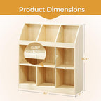 9-Cube Wooden Storage Bookcase - 11-Inch Open Shelf Cabinet, Simple Modern Bookshelf Organizer for Home Office, Living Room, Oak