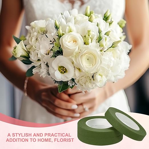 MECCANIXITY 12 Rolls Floral Tapes, 30 Yard x 1/16 in Florist Crepe Flowers Bouquets Tape Adhesive Waterproof for Flower Arranging Wrapping, Grass Green