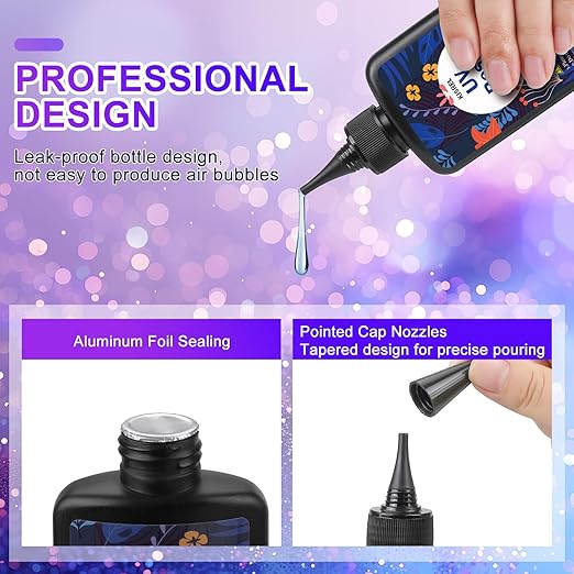 KISREL UV Resin with Light - 200g Upgraded Hard Type Crystal Clear Ultraviolet Curing UV Resin Kit, 8 Lamp Beads UV Light, Resin Kit with Light for Craft Jewelry Making