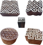 Royal Kraft Square Wooden Printing Stamps (Set of 5) - DIY Henna Fabric Textile Paper Clay Pottery Blocks Htag2212