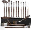 Oil Paint Brush Set, 15Pcs Fuumuui Professional Paint Brushes Natural Badger Bristle with Flat, Fan, Angle, Round, Filbert for Oil, Acrylic Canvas Paintings with 2pc Palette Knife
