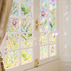 Donox Decorative Window Privacy Film, 3D Floral Stained Glass Window Film Static Cling Rainbow Privacy Sticker for Glass Door Heat Control Anti UV, No Adhesive (Gladiolus,35.4 x 157.4 inches)