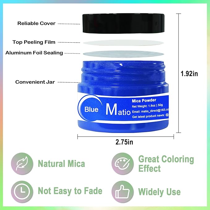 Matio Mica Powder, 1.8oz/ 50g Diamond White Pearlescent Effect Mica Powder for Epoxy Resin Natural Color Pigment for Soap Making, Bath Bomb, Candle Dye, Resin Craft, Paint,Nails,Jewelry, Slime Pigment