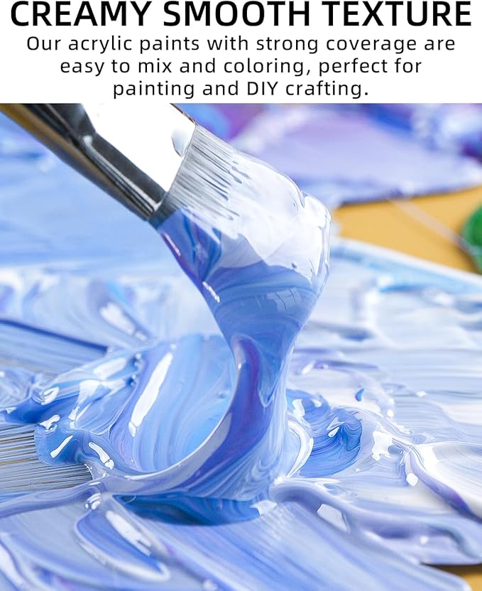 Nicpro 24 Colors Large Bulk Acrylic Paint Set (8.45 oz/250 ml), Rich Pigments Non Toxic, Bulk Painting Supplies for Artist Beginners on Canvas, Wood, Rock, Glass, Ceramic, Crafts with Color Wheel