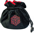 Large Dice Bags with Pockets Black Storage Bag with Drawstrings D20 Logo for DND RPG Game Dices - Capacity 200+ Dice