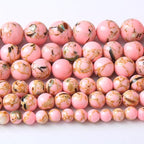 120PCS 6MM Pink Shell Turquoise Stone Beads with Mother-of-Pearl Round Beads for DIY Jewelry Making 2 Strands 32"