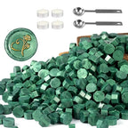 Yoption 360Pcs Metallic Green Sealing Wax Beads, Hexagon Wax Seal Beads with 4Pcs Tea Candles and 2 Melting Spoons for Wedding Invitations, Wine Packaging, Gift Wrap, Envelopes