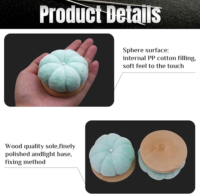 Uxney Pin Cushion,Wooden Sewing Pin Cushion Pincushion Needle Cushion for Sewing Quilting Needlework DIY Crafts(Light Green,2 PCS)