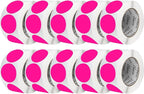 Perco Fluorescent Pink 3-Inch Perforated Circle Dot Sticker Labels — 10 Rolls, 5,000 Round Stickers — with Permanent Adhesive for Moving Boxes, Sale Signage, Displays, Status Messaging—Made in USA