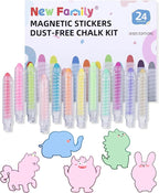 NewFamily Kids Art Chalk Set - 24 Color Dustless Chalk with Cute Magnetic Drawing Board, Creative Gift for Boys and Girls