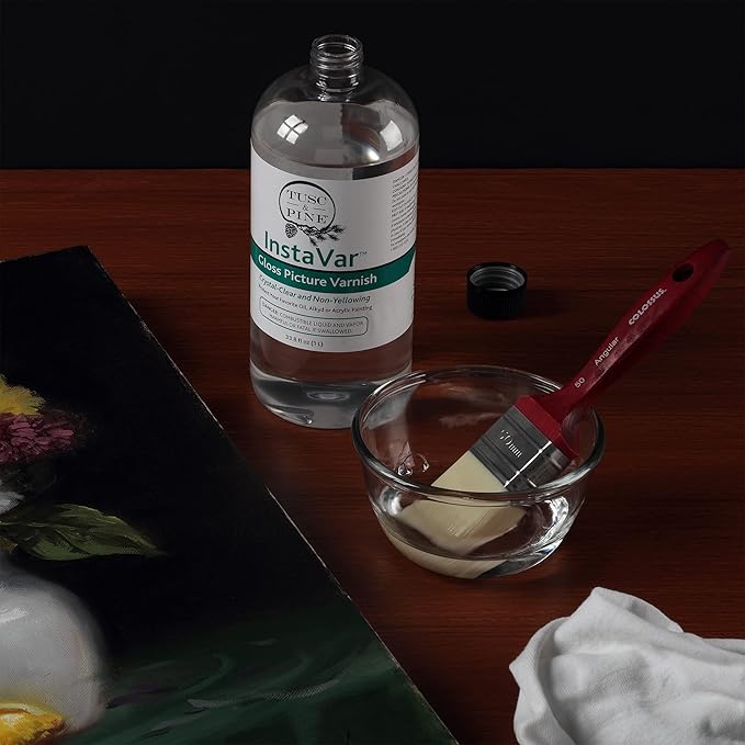 Jerry's Artarama InstaVar™ Gloss Picture Varnish & Varnish Brush Sets - Perfect for Varnish Paintings, Artists, Professionals, Restoration, & More! - 8.4oz Bottle w/ Set of 6 Brushes