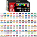 120 Colors Acrylic Paint Markers, Soft Brush Tip Acrylic Markers Set, Paint Pens for Wood, Fabric, Canvas, Glass, Stone, Canvas, Rock Painting and DIY Crafts Art Supplies
