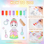 Paint with Water Coloring Books for Kids,Princess Art Craft Kit No Mess Water Color Painting Sets for Kids Ages 4-8,Birthday Gifts Travel Toy Crafts Supplies Kits for Girls Boys Drawing with 2 Brushes